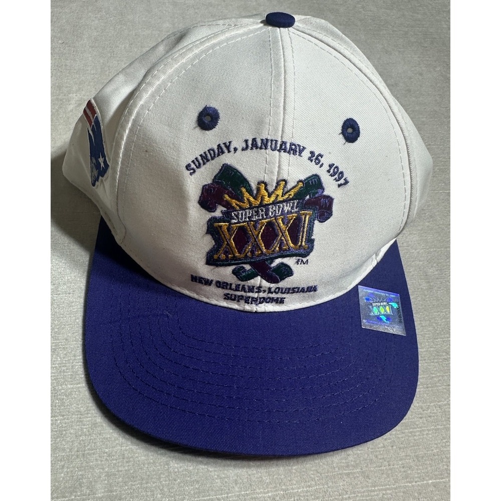 Vintage Superbowl XXXI 31 1997 New Orleans Patriots Packers Hat Snapback Logo 7